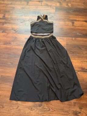 Black Two-Piece Maxi Set with Zigzag Trim